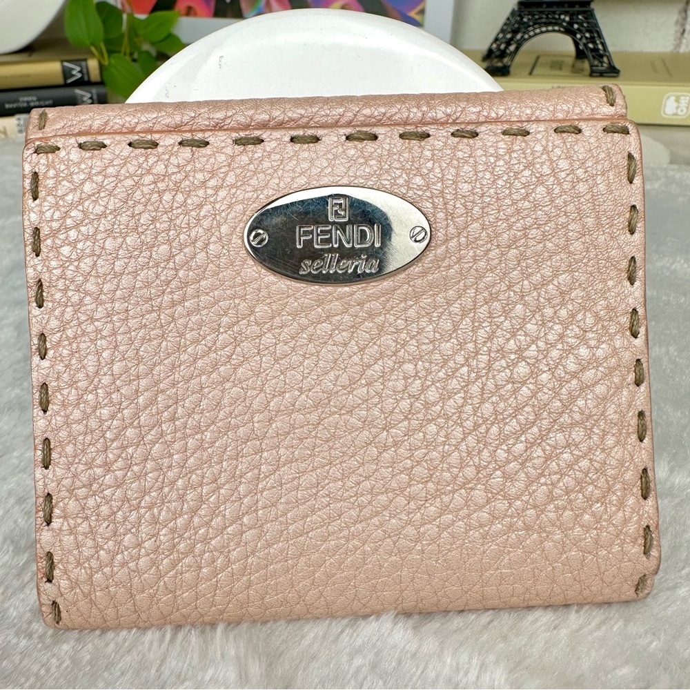 Fendi Selleria pink leather and silver compact bifold wallet. NICE! GREA…